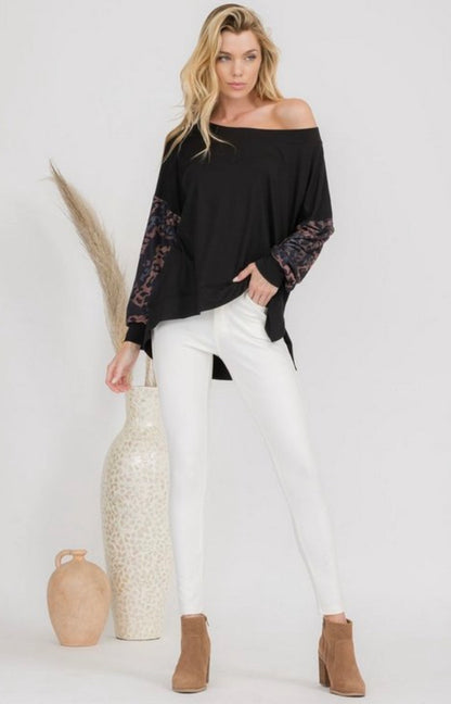 Off Shoulder Animal Print Dolman Top