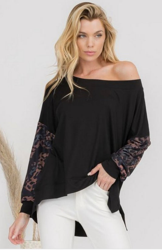 Off Shoulder Animal Print Dolman Top